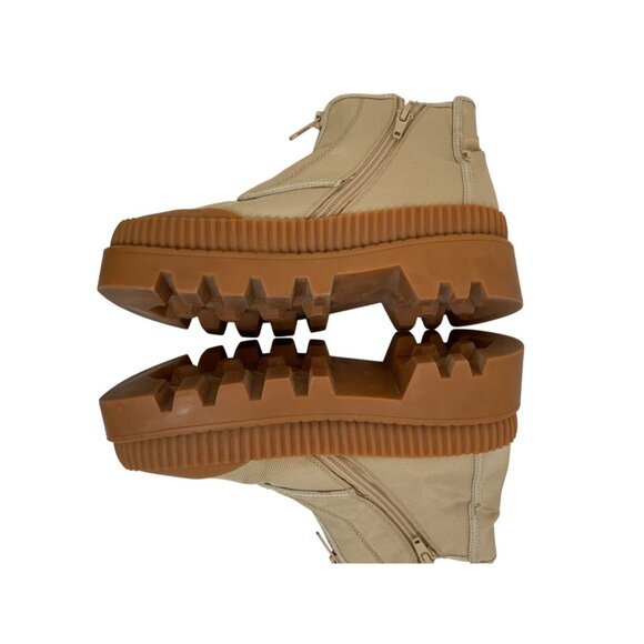 Anthro Silent D Beige Canvas High Top Zip Ankle Boots Size 5 Lug 8121 - Picture 2 of 11